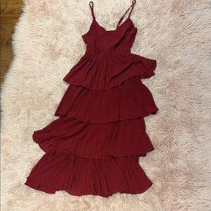 Red Tiered Ruffle Maxi Dress – Size Small – Flowy & Romantic